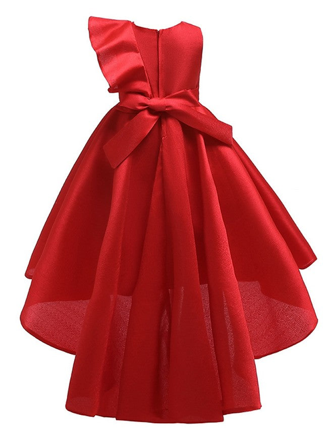 Beautiful A-Line Hi-Lo Flower Girl Dress With Bow Ruffles-BallBride