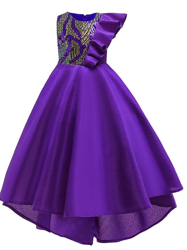 Beautiful A-Line Hi-Lo Flower Girl Dress With Bow Ruffles-BallBride
