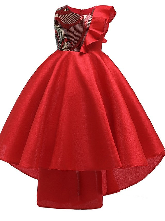 Beautiful A-Line Hi-Lo Flower Girl Dress With Bow Ruffles-BallBride