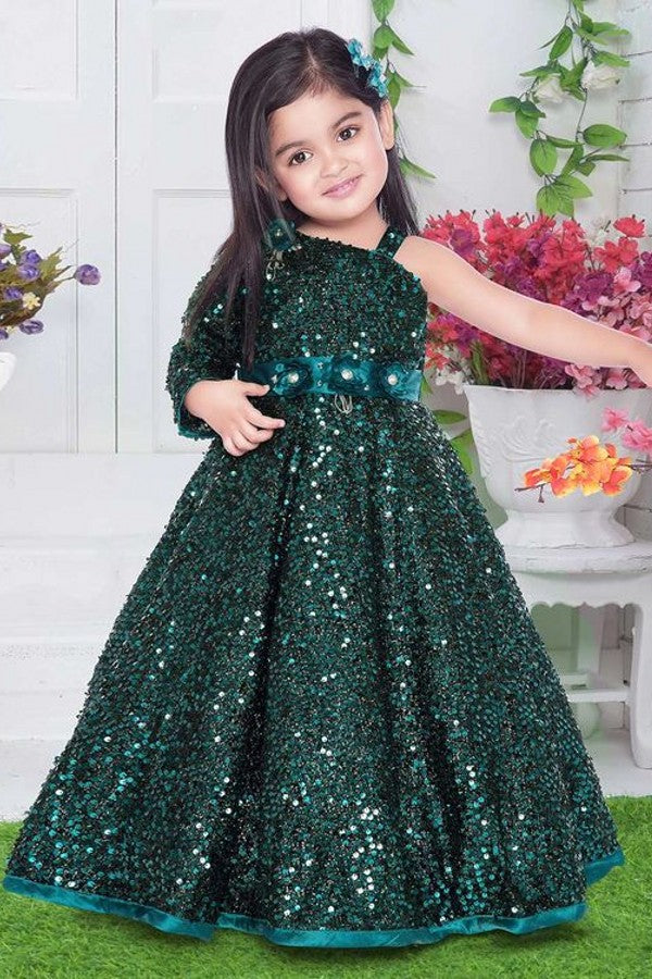 Beautiful A-Line One Shoulder Flower Girl Dress with Lace & Sequins Sash-BallBride