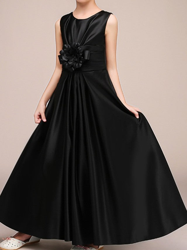 Beautiful A-Line Sleeveless Jewel Neck Floor Length Flower Girl Dresses with Pleats-BallBride