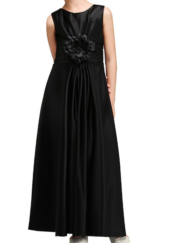 Beautiful A-Line Sleeveless Jewel Neck Floor Length Flower Girl Dresses with Pleats-BallBride