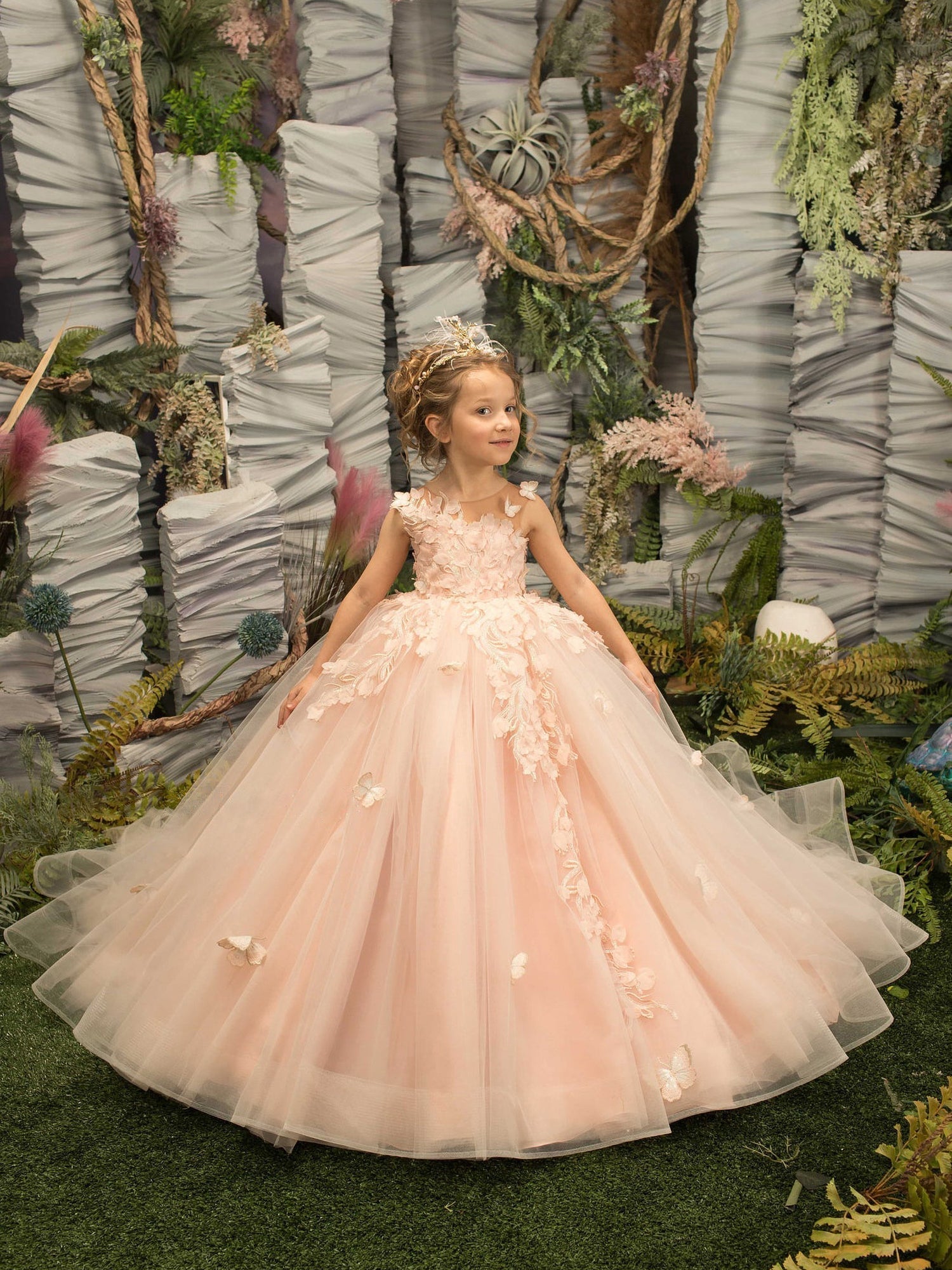 Beautiful A-line Tulle Flower Girl Dress with Appliques Lace-BallBride