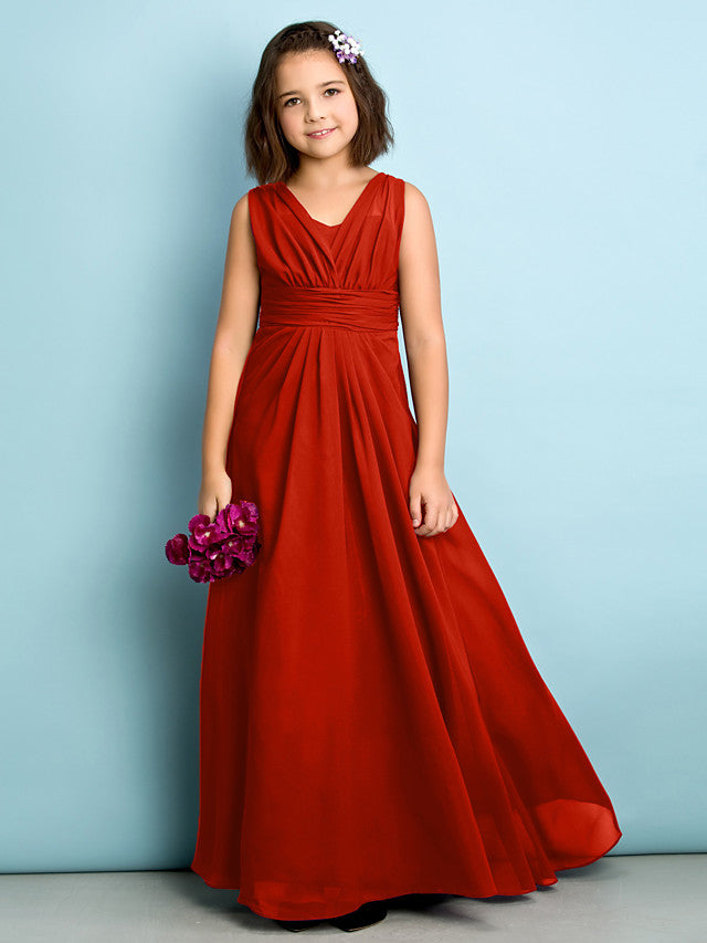 Beautiful A-Line V Neck Chiffon Flower Girl Dress Floor Length With Criss Cross Natural Mini Me-BallBride