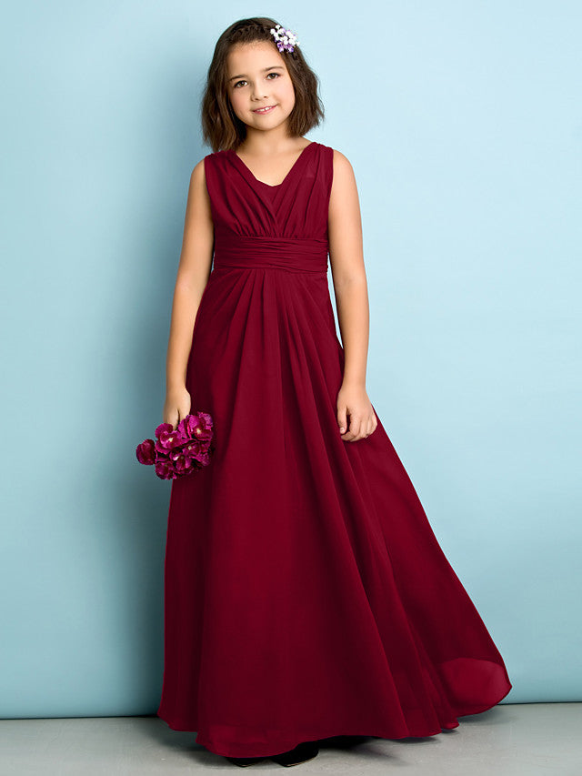 Beautiful A-Line V Neck Chiffon Flower Girl Dress Floor Length With Criss Cross Natural Mini Me-BallBride