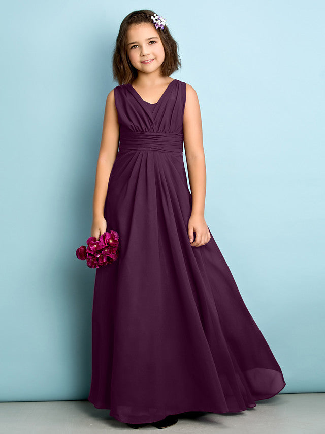 Beautiful A-Line V Neck Chiffon Flower Girl Dress Floor Length With Criss Cross Natural Mini Me-BallBride