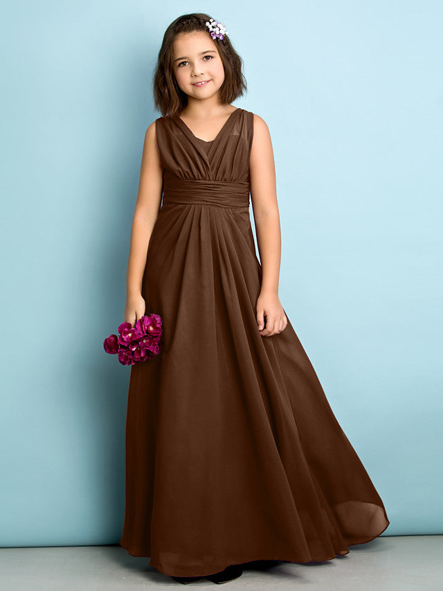 Beautiful A-Line V Neck Chiffon Flower Girl Dress Floor Length With Criss Cross Natural Mini Me-BallBride