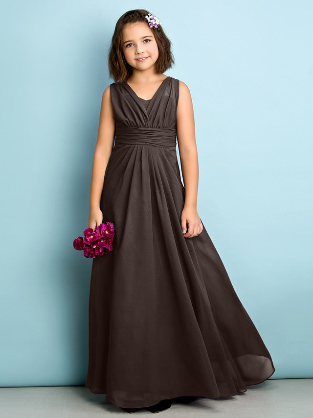 Beautiful A-Line V Neck Chiffon Flower Girl Dress Floor Length With Criss Cross Natural Mini Me-BallBride