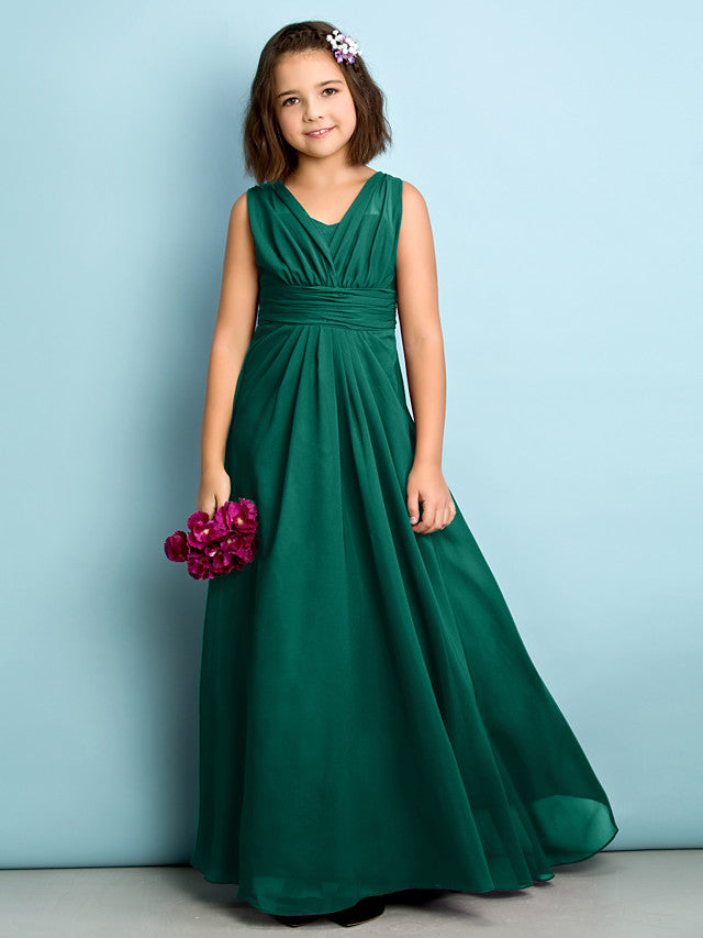 Beautiful A-Line V Neck Chiffon Flower Girl Dress Floor Length With Criss Cross Natural Mini Me-BallBride