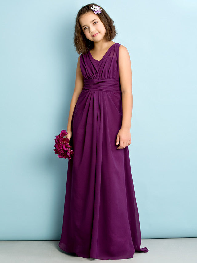 Beautiful A-Line V Neck Chiffon Flower Girl Dress Floor Length With Criss Cross Natural Mini Me-BallBride