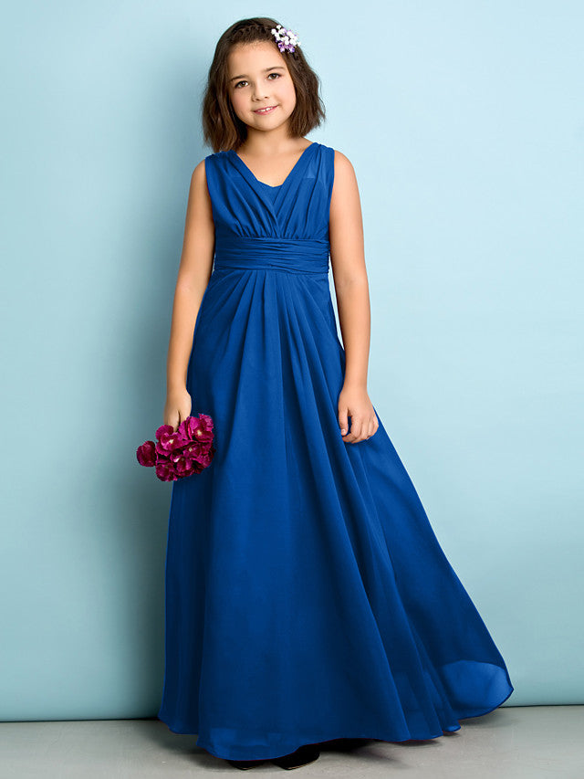 Beautiful A-Line V Neck Chiffon Flower Girl Dress Floor Length With Criss Cross Natural Mini Me-BallBride