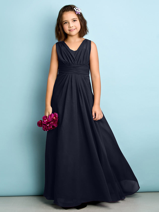Beautiful A-Line V Neck Chiffon Flower Girl Dress Floor Length With Criss Cross Natural Mini Me-BallBride