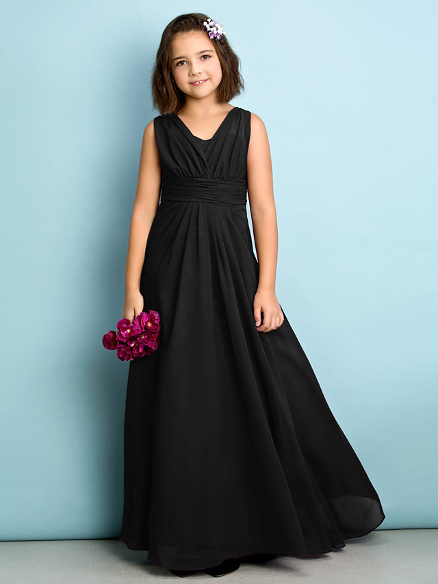 Beautiful A-Line V Neck Chiffon Flower Girl Dress Floor Length With Criss Cross Natural Mini Me-BallBride