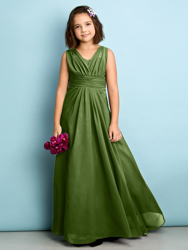 Beautiful A-Line V Neck Chiffon Flower Girl Dress Floor Length With Criss Cross Natural Mini Me-BallBride