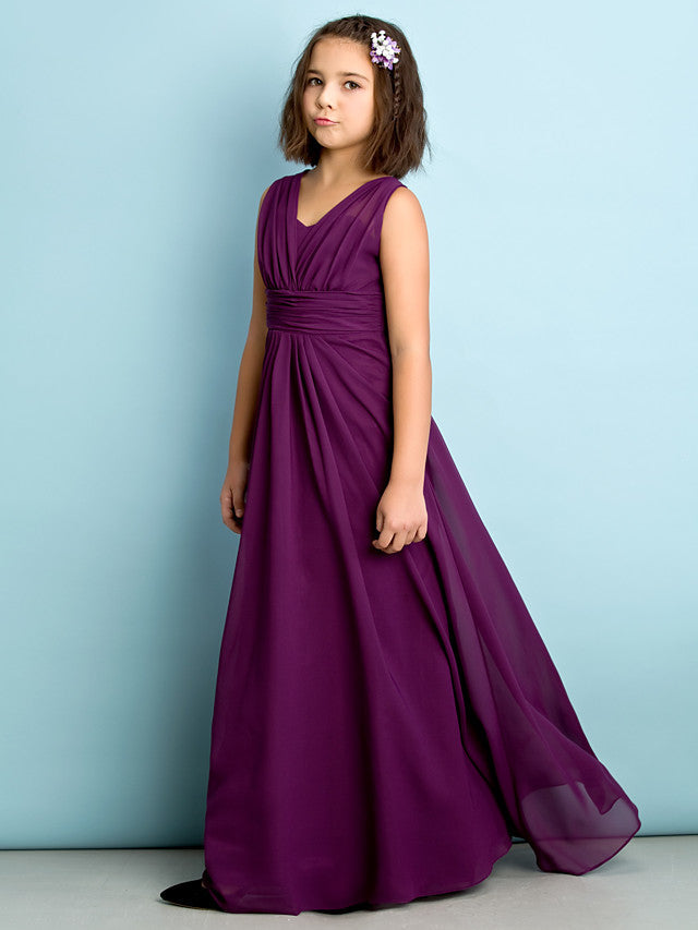 Beautiful A-Line V Neck Chiffon Flower Girl Dress Floor Length With Criss Cross Natural Mini Me-BallBride