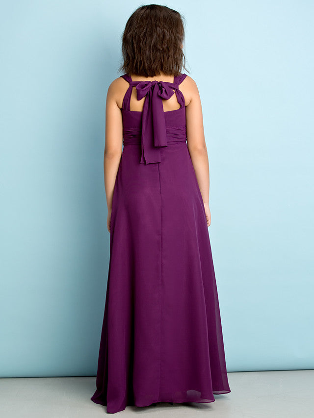 Beautiful A-Line V Neck Chiffon Flower Girl Dress Floor Length With Criss Cross Natural Mini Me-BallBride