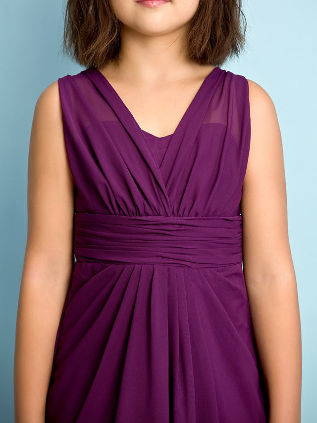 Beautiful A-Line V Neck Chiffon Flower Girl Dress Floor Length With Criss Cross Natural Mini Me-BallBride