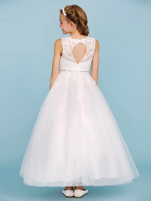 Beautiful Ball Gown Flower Girl Dress with Sash Ribbon and Beading Appliques-BallBride