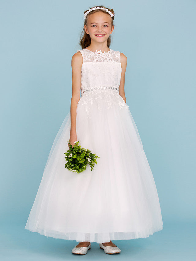 Beautiful Ball Gown Flower Girl Dress with Sash Ribbon and Beading Appliques-BallBride