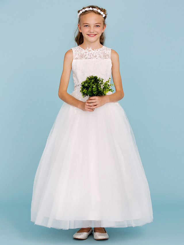Beautiful Ball Gown Flower Girl Dress with Sash Ribbon and Beading Appliques-BallBride
