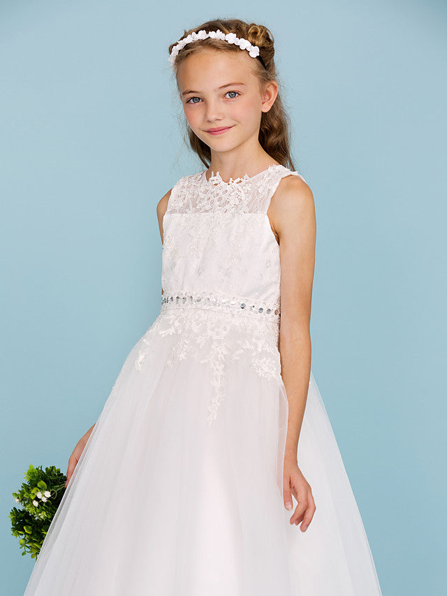 Beautiful Ball Gown Flower Girl Dress with Sash Ribbon and Beading Appliques-BallBride