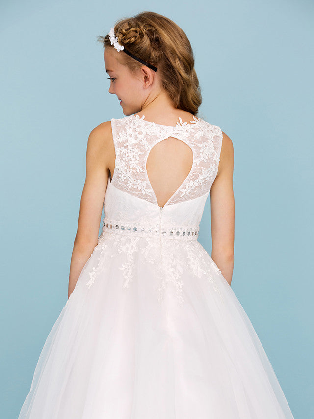 Beautiful Ball Gown Flower Girl Dress with Sash Ribbon and Beading Appliques-BallBride