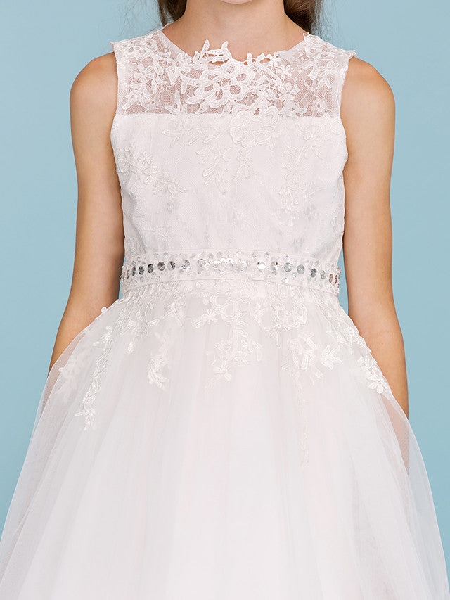 Beautiful Ball Gown Flower Girl Dress with Sash Ribbon and Beading Appliques-BallBride