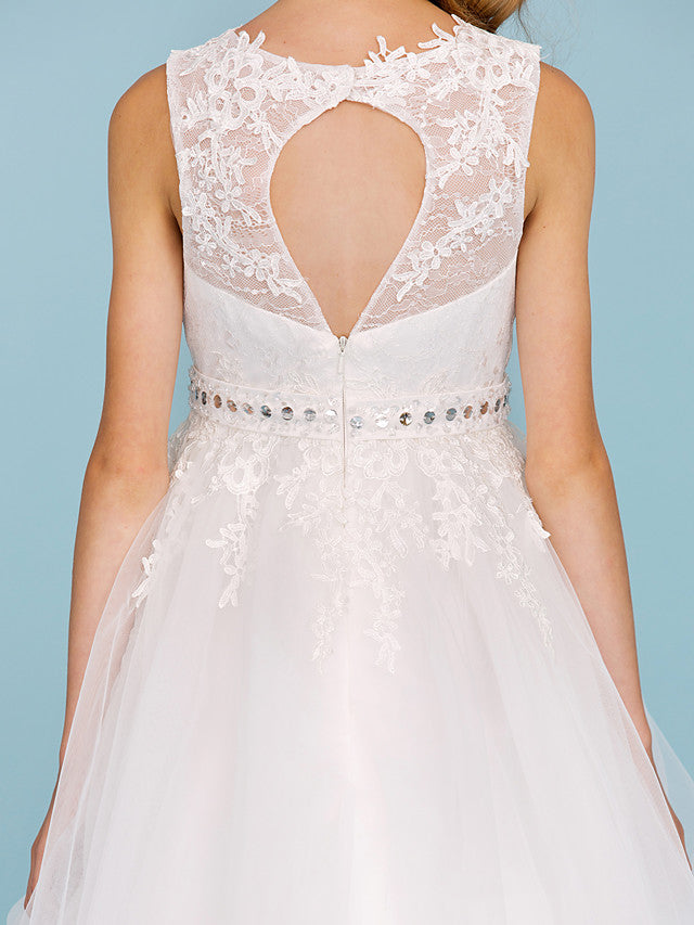 Beautiful Ball Gown Flower Girl Dress with Sash Ribbon and Beading Appliques-BallBride