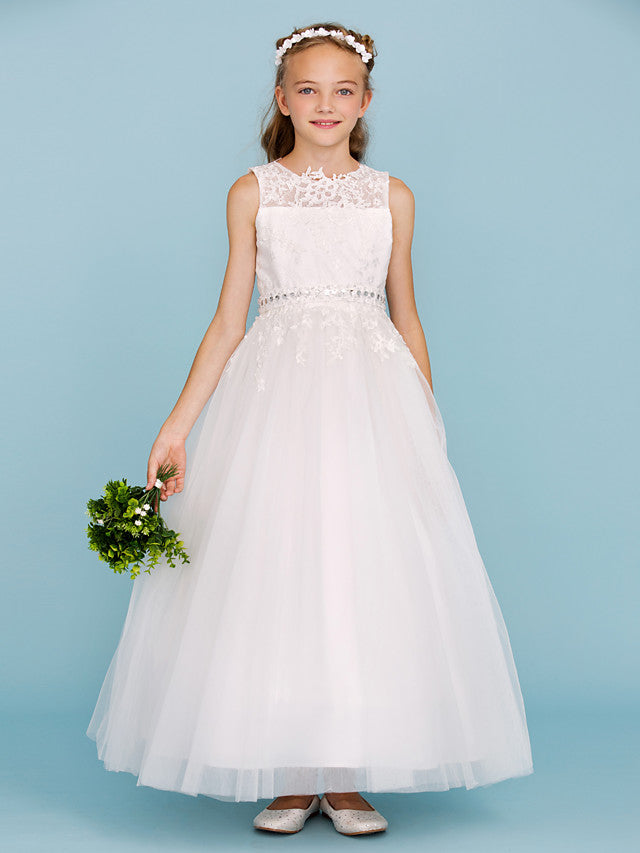 Beautiful Ball Gown Flower Girl Dress with Sash Ribbon and Beading Appliques-BallBride