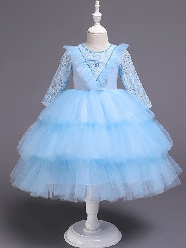 Beautiful Ball Gown Jewel Neck Girl Dresses with Bow Beading and Cascading Ruffles-BallBride
