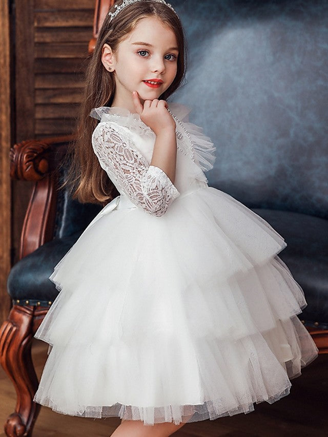 Beautiful Ball Gown Jewel Neck Girl Dresses with Bow Beading and Cascading Ruffles-BallBride