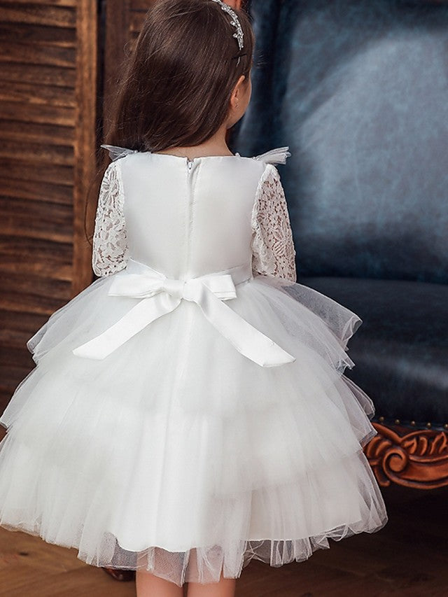 Beautiful Ball Gown Jewel Neck Girl Dresses with Bow Beading and Cascading Ruffles-BallBride