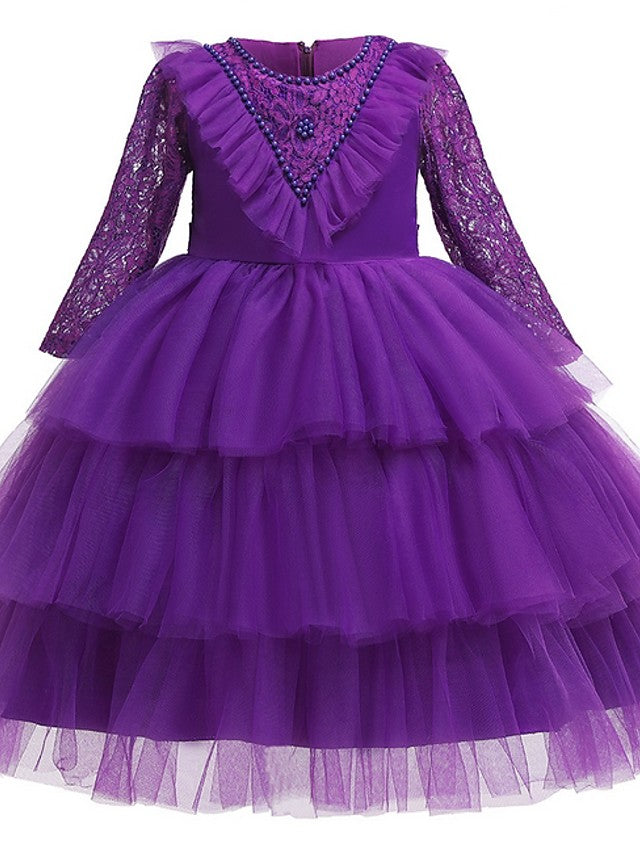 Beautiful Ball Gown Jewel Neck Girl Dresses with Bow Beading and Cascading Ruffles-BallBride