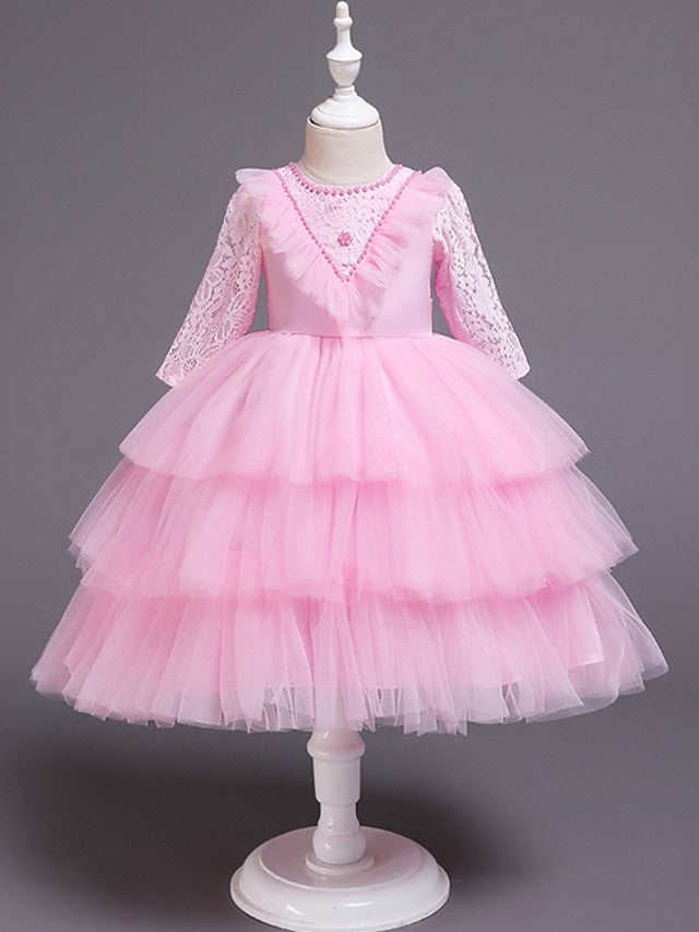 Beautiful Ball Gown Jewel Neck Girl Dresses with Bow Beading and Cascading Ruffles-BallBride