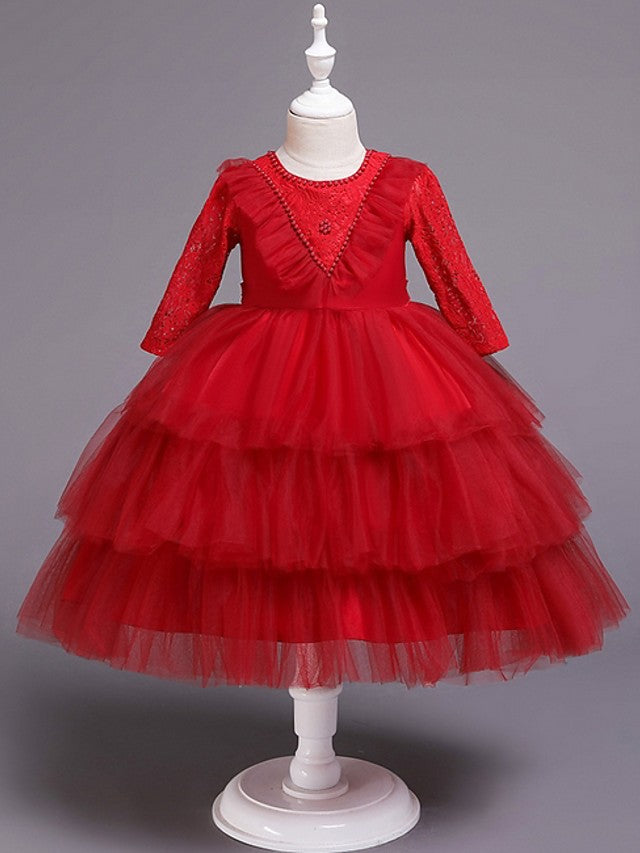 Beautiful Ball Gown Jewel Neck Girl Dresses with Bow Beading and Cascading Ruffles-BallBride