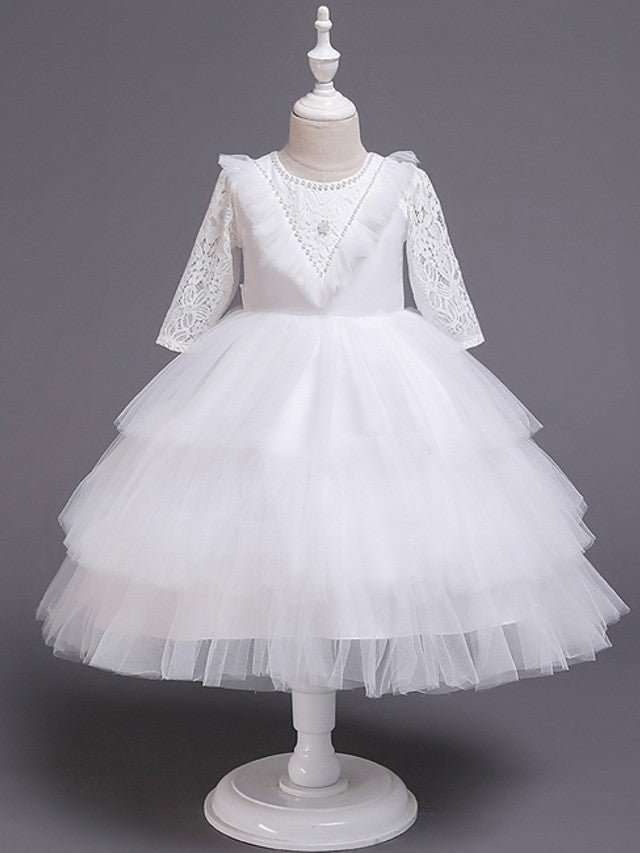 Beautiful Ball Gown Jewel Neck Girl Dresses with Bow Beading and Cascading Ruffles-BallBride