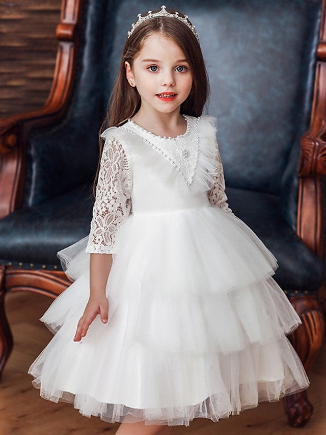 Beautiful Ball Gown Jewel Neck Girl Dresses with Bow Beading and Cascading Ruffles-BallBride