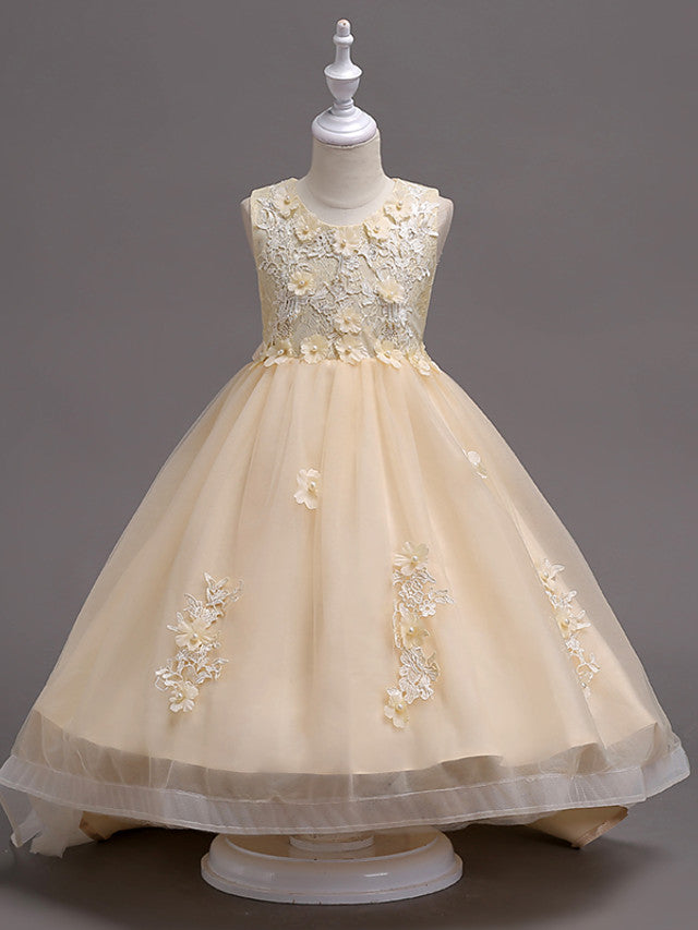 Beautiful Jewel Lace Tulle Flower Girl Dress with Appliques Crystals-BallBride