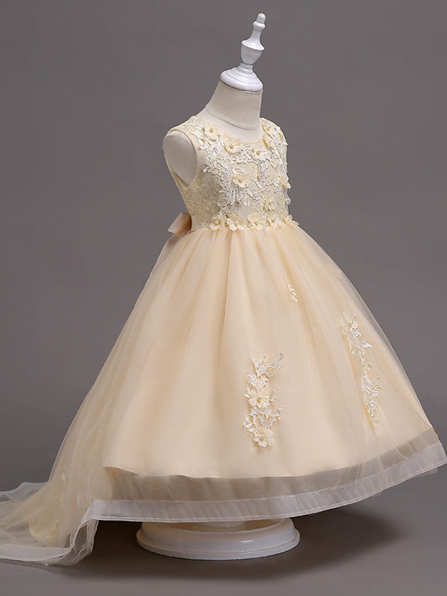 Beautiful Jewel Lace Tulle Flower Girl Dress with Appliques Crystals-BallBride