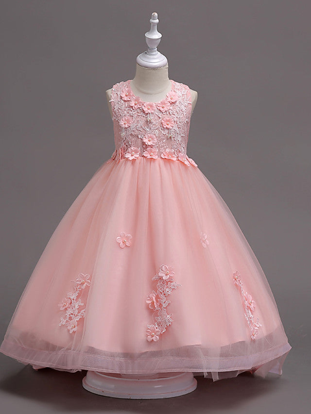 Beautiful Jewel Lace Tulle Flower Girl Dress with Appliques Crystals-BallBride