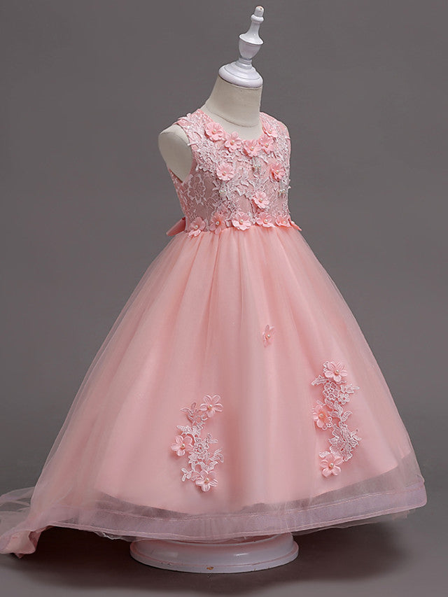 Beautiful Jewel Lace Tulle Flower Girl Dress with Appliques Crystals-BallBride