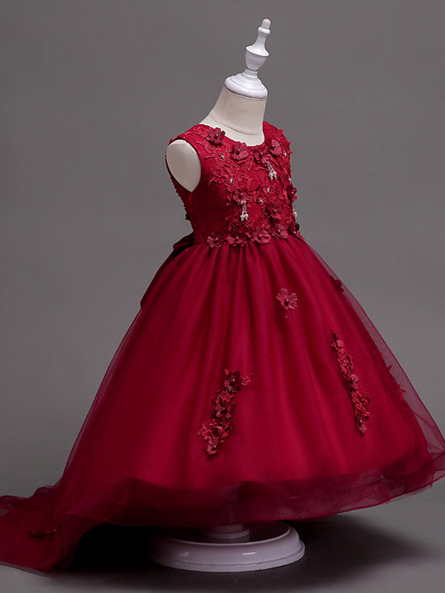 Beautiful Jewel Lace Tulle Flower Girl Dress with Appliques Crystals-BallBride