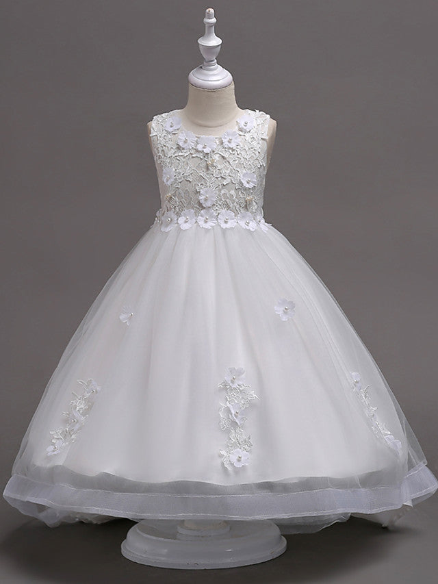 Beautiful Jewel Lace Tulle Flower Girl Dress with Appliques Crystals-BallBride