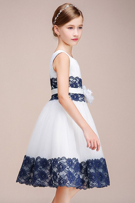 Beautiful Jewel Sleeveless Flower Girl Dress with Handmade Flowers-BallBride