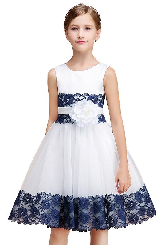 Beautiful Jewel Sleeveless Flower Girl Dress with Handmade Flowers-BallBride