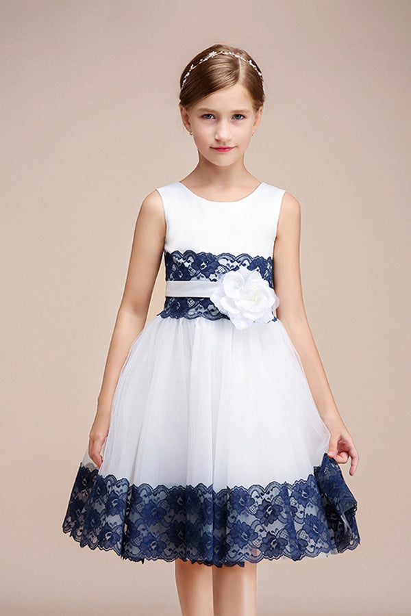Beautiful Jewel Sleeveless Flower Girl Dress with Handmade Flowers-BallBride