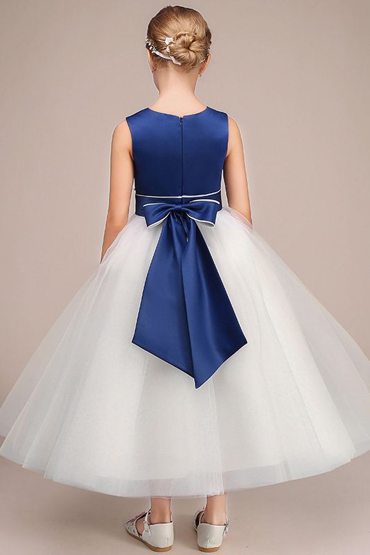 Beautiful Jewel Sleeveless Tulle Flower Girl Dress with Beads Bowknot-BallBride