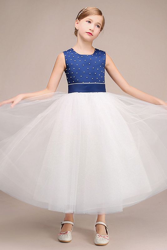 Beautiful Jewel Sleeveless Tulle Flower Girl Dress with Beads Bowknot-BallBride