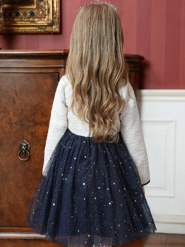 Beautiful Knee Length Flower Girl Dress with Long Sleeve and High Neck Tulle Splicing-BallBride