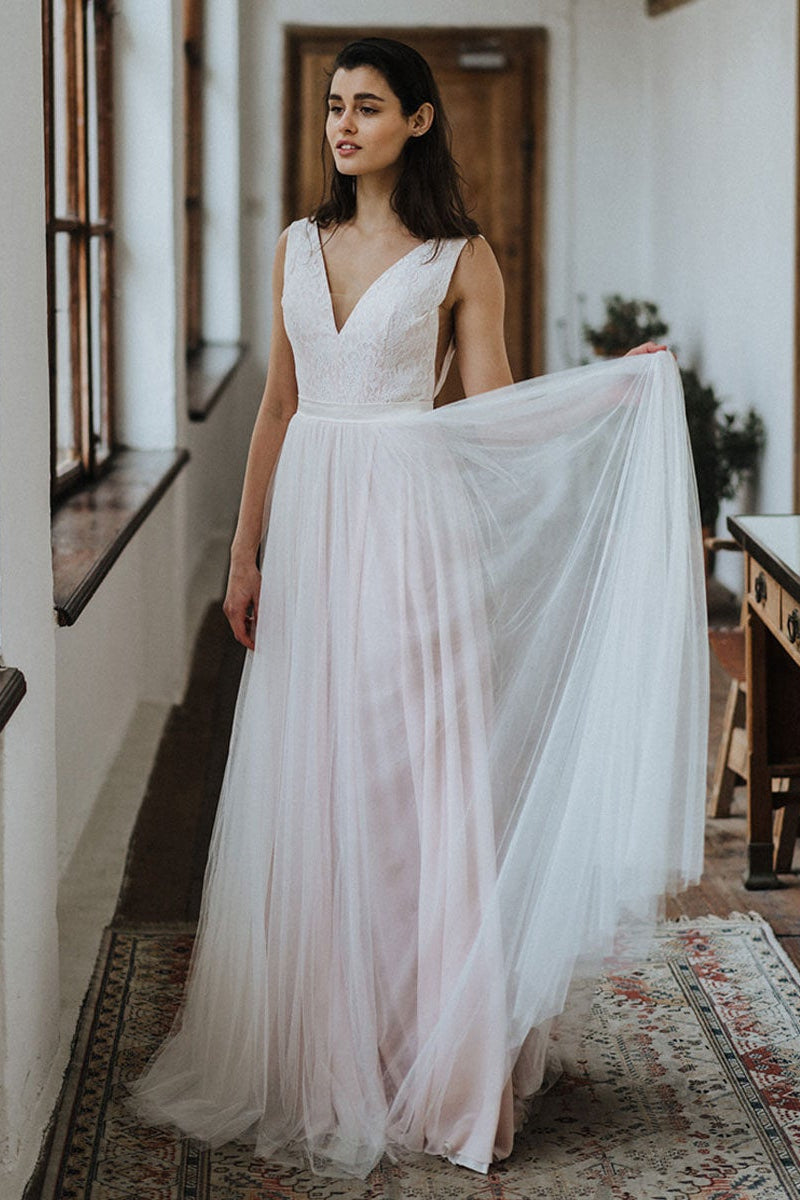 Beautiful Lace Open Back Wedding Dress for the Beach-BallBride